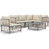 VidaXL Loungeset 6-delig met Kussens - Poly Rattan Antracietkleurig