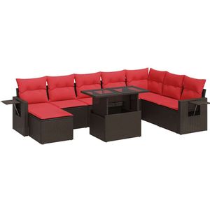 vidaXL 9-delige Loungeset met kussens poly rattan acacia bruin