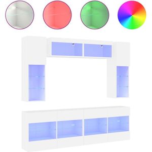 vidaXL 6-delige Tv-wandmeubelset met LED-verlichting wit