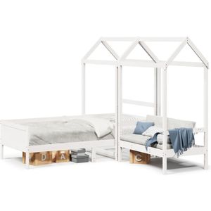 vidaXL Kinderbed met huisje en bankje massief grenenhout wit 90x190 cm