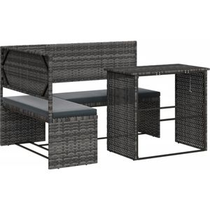 vidaXL Tuinbank met tafel en kussens L-vormig poly rattan grijs