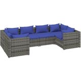 VidaXL 6-delige Loungeset met Kussens - Poly Rattan Grijs