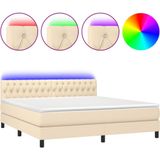 vidaXL Boxspring met matras en LED stof crèmekleurig 160x200 cm