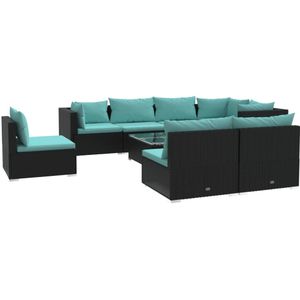 vidaXL 9-delige Loungeset met kussens poly rattan zwart