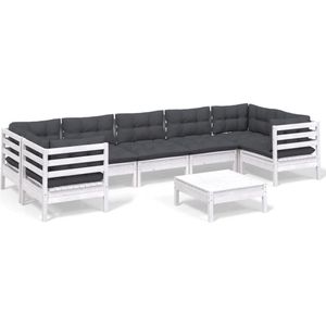 vidaXL 8-delige Loungeset met kussens grenenhout wit