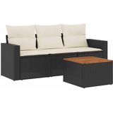 vidaXL 4-delige Loungeset met kussens poly rattan zwart