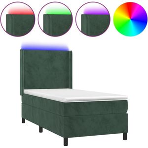 vidaXL Boxspring met matras en LED fluweel donkergroen 90x190 cm