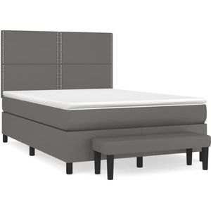 vidaXL Boxspring met matras kunstleer grijs 140x200 cm