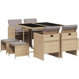 vidaXL 9-delige Tuinset met kussens poly rattan gemengd beige