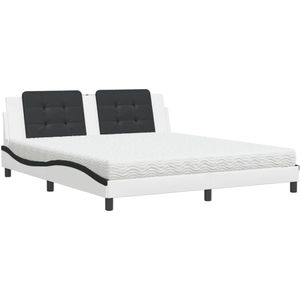 vidaXL Bed met matras kunstleer wit en zwart 180x200 cm