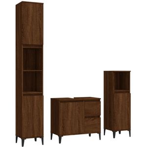 vidaXL 3-delige Badkamermeubelset bewerkt hout bruin eikenkleur