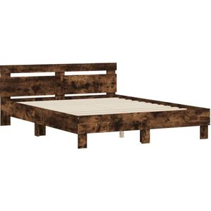 vidaXL Bedframe met hoofdeinde bewerkt hout gerookt eiken 150x200 cm