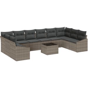 vidaXL 10-delige Tuin Eettafelset met Kussens Zwart Poly Rattan