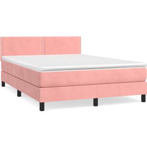 vidaXL Boxspring met matras fluweel roze 140x200 cm