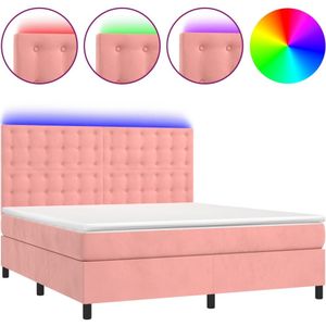 vidaXL Boxspring met matras en LED fluweel roze 160x200 cm