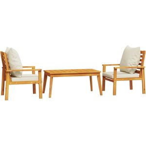 vidaXL 3-delige Loungeset met kussens massief acaciahout
