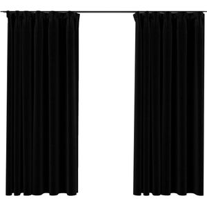 vidaXL Gordijnen linnen-look verduisterend haken 2 st 140x175 cm zwart