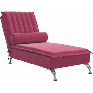 vidaXL Massage chaise longue met bolster fluweel wijnrood