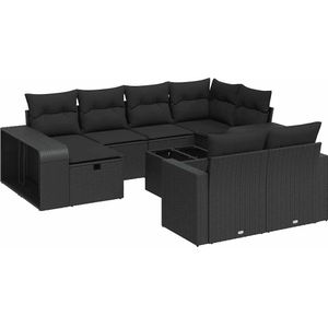 vidaXL 11-delige Loungeset met kussens poly rattan zwart