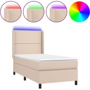 vidaXL Boxspring met matras en LED kunstleer cappuccinokleur 80x200 cm