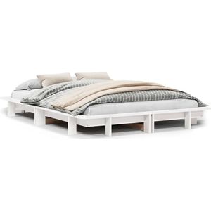 vidaXL Bedframe zonder matras massief grenenhout wit 140x190 cm