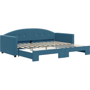 vidaXL Slaapbank met onderschuifbed 90x200 cm fluweel blauw