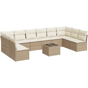 vidaXL 11-delige Tuinset met kussens poly rattan beige
