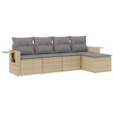 vidaXL 5-delige Loungeset met kussens poly rattan beige