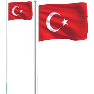 vidaXL Vlag met vlaggenmast Turkije 6,23 m aluminium