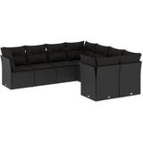 vidaXL 8-delige Loungeset met kussens poly rattan zwart