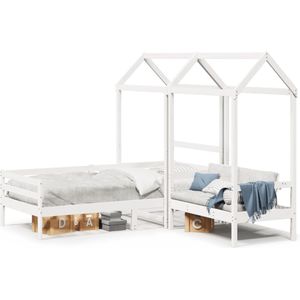 vidaXL Kinderbed met huisje en bankje massief grenenhout wit 90x200 cm