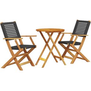 vidaXL 3-delige Bistroset poly rattan en massief hout zwart
