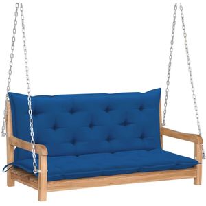 vidaXL Schommelbank met blauw kussen 120 cm massief teakhout