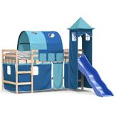 vidaXL Kinderhoogslaper met toren 90x200 cm massief grenenhout blauw