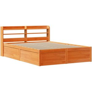 vidaXL Bedframe met hoofdbord massief grenenhout wasbruin 120x200 cm