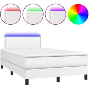 VidaXL Boxspring met Matras en LED Kunstleer Wit 120x200 cm