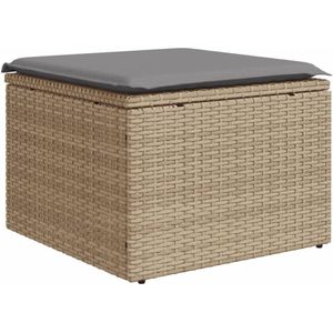 vidaXL Tuinkruk met kussen 55x55x37 cm poly rattan beige