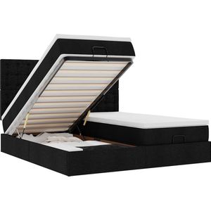 vidaXL Ottoman bed met matrassen 200x200cm stof zwart