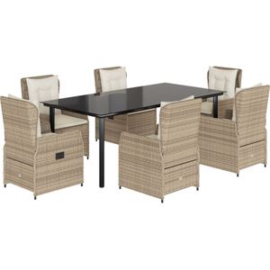 vidaXL 7-delige Tuinset met kussens poly rattan beige