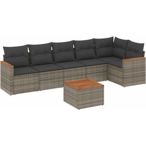 vidaXL 7-delige Loungeset met kussens poly rattan grijs