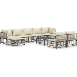 VidaXL 10-delige Loungeset met Kussens - Poly Rattan Antracietkleurig