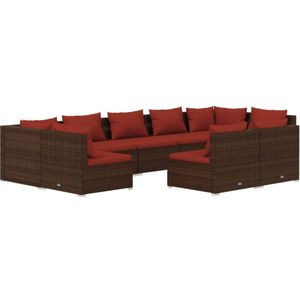 vidaXL 9-delige Loungeset met kussens poly rattan bruin