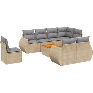 vidaXL 9-delige Loungeset met kussens poly rattan beige