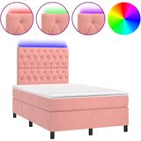 vidaXL Boxspring met matras en LED fluweel roze 120x190 cm