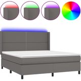 vidaXL Boxspring met matras en LED kunstleer grijs 160x200 cm