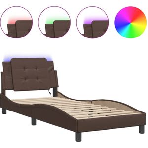 vidaXL Bedframe met LED-verlichting kunstleer bruin 80x200 cm