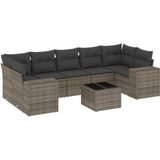 vidaXL 8-delige Loungeset met kussens poly rattan grijs