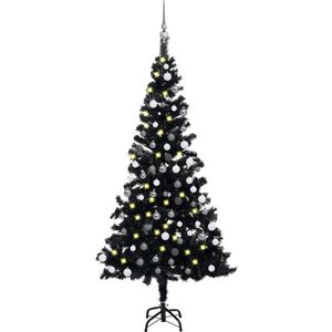 vidaXL Kunstkerstboom met verlichting en kerstballen 180 cm PVC zwart