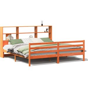 vidaXL Bed met boekenkast zonder matras hout wasbruin 200x200 cm