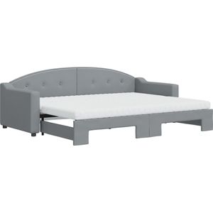 vidaXL Slaapbank onderschuifbed en matrassen 80x200 cm stof lichtgrijs
